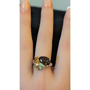 925 Sterling Silver Smoky Quartz, Orange & Yellow Citrine Gemstone Ring Size 7
